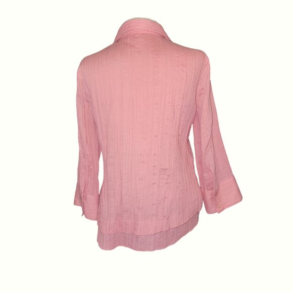Christopher & Banks Pink Crinkle Textured Button-Up Blouse With 3/4 Sleeves S - Picture 2 of 7